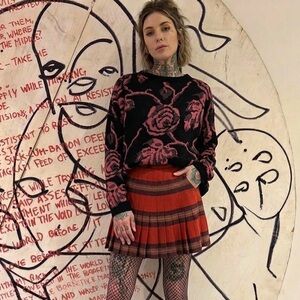 Vintage 90s Grunge Thrashed Roses Knit Sweater